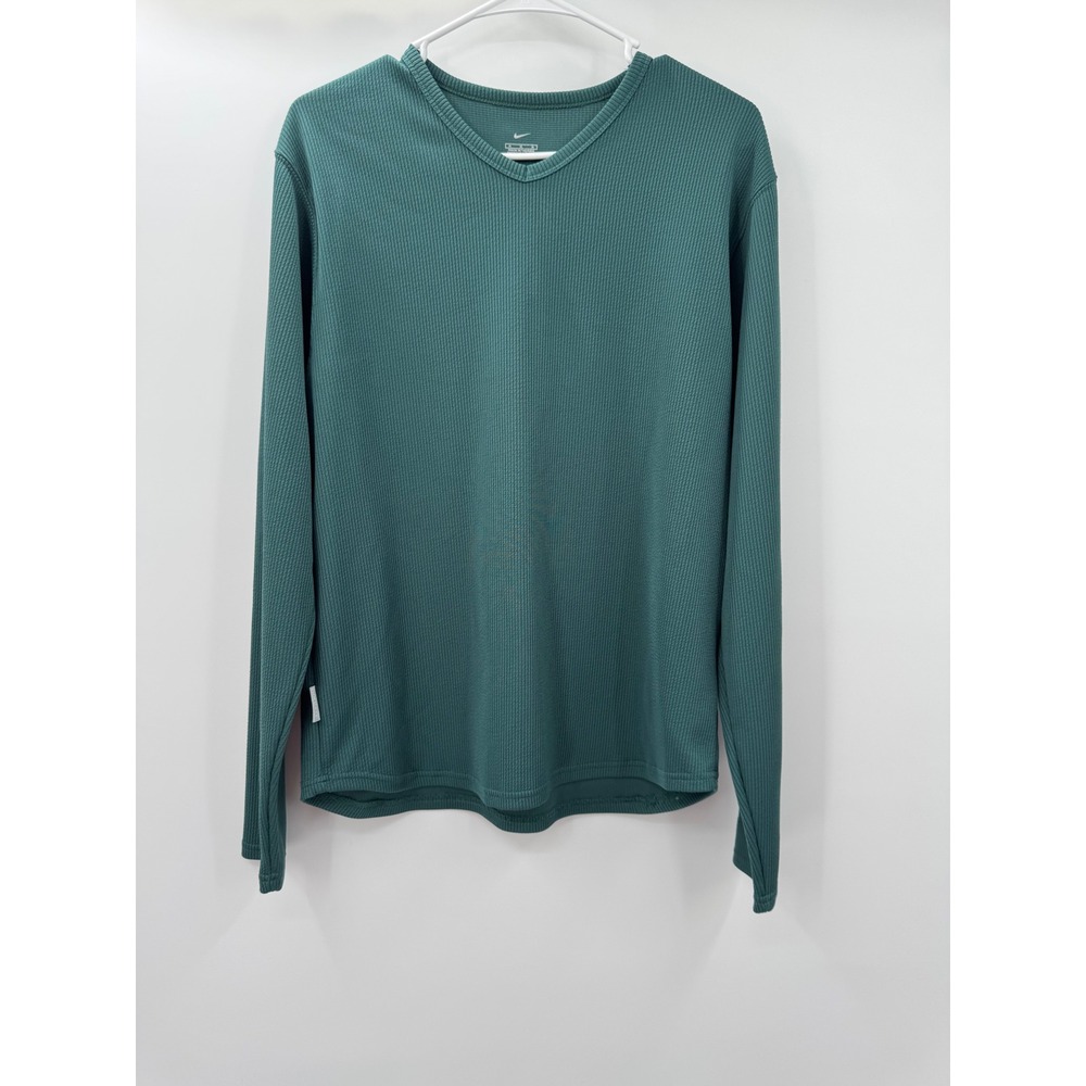 Nike Dri-FIT Teal Green Ribbed V-Neck Long Sleeve Athletic Top Women M
